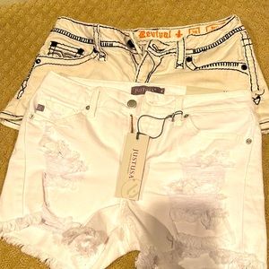 Lot of 2 Rock Revival and Just USA white shorts size 28. NWT JUSA